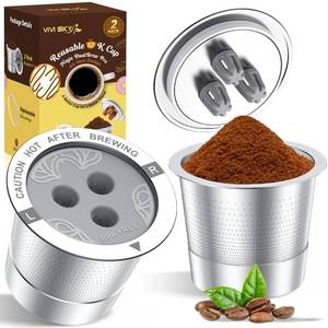 lot 61933 image: Ninja Reusable Coffee Pod VIVI SKY Upgraded Stainless Steel Refillable Ninja K Cups - 3 Holes Coffee Filters For Ninja Coffee Maker CFP201 CFP301 CFP305 CFP307 CFP400 CFP300 (2 Pack) - Retail $16