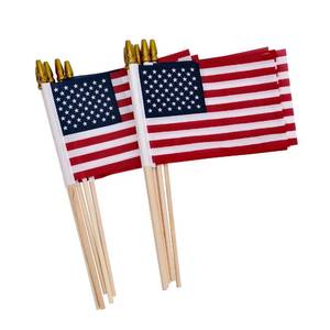 lot 61943 image: 12 Pack Small American Flags on Stick Small US FlagsMini American Flags for Outside 4x6 Inch American Hand Held Stick Flags with Kid-Safe Spear Top, Patriotic Veterans Day Decorations, 4th of July Decorations - Retail $6