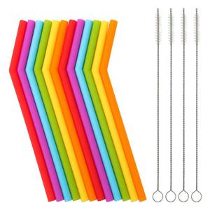 lot 61980 image: Reusable Silicone Straws for Toddlers & Kids - 12 pcs Flexible Short Drink 6.6 Straws for 6-10 oz YetiRticOzark Tumblers & 4 Cleaning Brushes - BPA free, Eco-friendly, no Rubber Taste - Retail $7