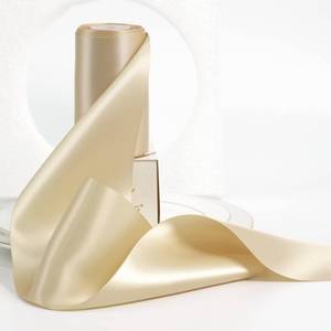 lot 62012 image: Champagne Ribbon 4 inch Wide Solid Color Double-Faced Satin Ribbon Champagne Fabric Ribbon for Wedding Chair Sash Large Bows Making Party Decor Sewing Crafts Floral Bouquet-10 YardsRoll - Retail $14