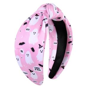 lot 62019 image: Halloween Headband for Women Pumpkin Ghost Knotted Headband Twist Wide Top Knot Hairband Accessories Halloween Party Decorations Gifts (Spooky Ghost) - Retail $13