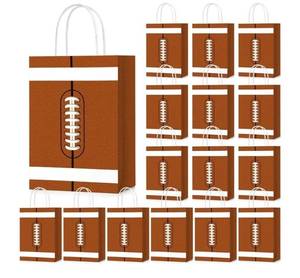 lot 62023 image: 50 Pcs Football Gift Bags Bulk with Handles 8.3 x 6 x 3 Football Sports Themed Party Paper Goodie Bags for Birthday Party Favors Supplies  - Retail $12