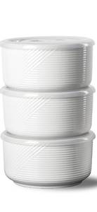 lot 62028 image: Ceramic Bowls with Lids 20 oz Microwave Safe Food Storage Containers for Soup, Salad, Cereal, Leftovers, Meal Prep, Lunch, Picnic, Camping, Serving - Airtight, White, Set of 3 - Retail $31