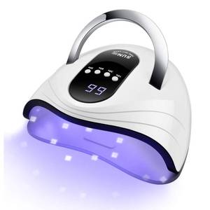 lot 62033 image: UV Gel Nail Lamp 120W LED Nail Light Fast Dryer for Gel Polish Curing with 4 Timers Portable Handle Large Space Automatic Sensor (White) - Retail $25