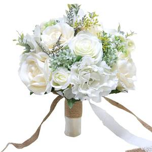 lot 62042 image: 9.8 Bridal Holding Wedding Bouquet Real-Looking Mixed Flowers Ivory Greenery Bridal Throw Bouquet for Brides Bridesmaid Wedding Hold Flower, Ivory - Retail $40