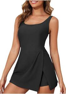 lot 62049 image: One Piece Swimdress Swimsuit for Women Tummy Control Split Swim Dress Skirt Bathing Suit with Pockets Black XX-Large - Retail $30