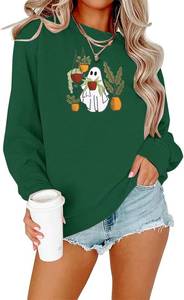 lot 2014 image: QLIPIN Spooky Season Sweatshirt Womens Halloween Sweatshirt Spooky Fall Ribbed Textured Knit Long Sleeve Pullover Tops Size Small