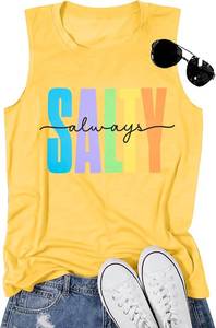 lot 2078 image: Salty Always Tank Top Women Beach Tanks Hawaiian Sleveless Vest Tops Summer Graphic Tanks Vacation Tops Workout XL