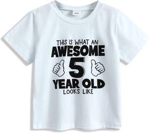 lot 2081 image: YOUNGER STAR Children Gray Young Wild Three Birthday Four Ever Wild Brother Twin Letter Print T-Shirts 3T 4T