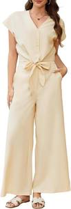 lot 2116 image: Dressystar Womens Summer 2 Piece Outfits Casual V Neck Crop Tops Wide Leg Pants Set Cap Sleeve Tracksuit Lounge Travel Sets XL