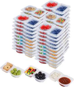 lot 2121 image: 50 Pack Double Compartment Condiment Container with Lids,2 Compartment Small Resuable Snack Box Containers, 5 Oz Divided Snack Tray For Meal Prep,Sauce,Salad,Travel
