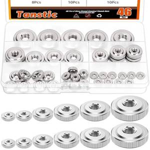 lot 2171 image: Tanstic 46Pcs Round Knurled Thumb Nuts Conector Lock Adjusting Nuts M3 M4 M5 M6 M8 M10 Female Threaded Thin Type with Nickel Plated