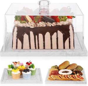 lot 2188 image: Square Cake Stand with Lid 11in Marble Cake Stand with Dome Stone Dessert Display Stand with Acrylic Cover for Cupcakes Cheese Chips & Dips Serving Platter with Cover for KitchenPartyWedding
