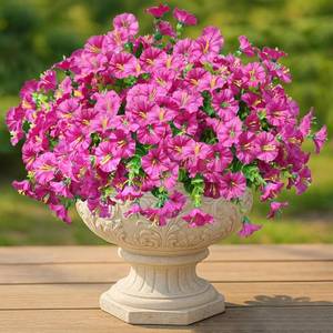 lot 2194 image: Artificial Flowers for Outdoor 12 Bundles Fake Silk White Morning Glory Spring Summer Decoration, Faux UV Resistant Look Real Plant for Outside Front Door Porch Patio Balcony Yard Fuchsia
