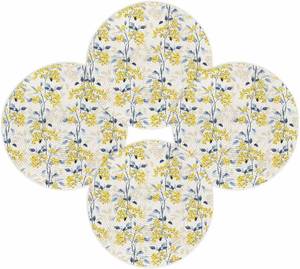 lot 2203 image: Round Placemats Set of 4 Spring Floral Place Mats Washable Woven Placemat Yellow Berry Fruit Vintage Blue Leaves Plant Circle Braided Heat Resistant Table Mat for Kitchen Dining Party Decor 15 Inch