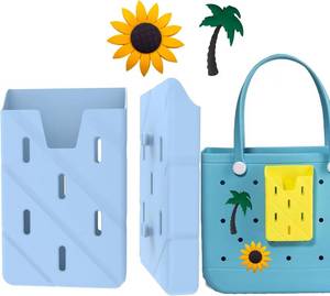 lot 2217 image: Silicone Phone Holder Compatible with All Bogg Bags, Sunflower Coconut Tree Phone Case Holder Charms Accessory, Blue, 6.254.250.83in, Portable, Beach, Travel, Everyday Use
