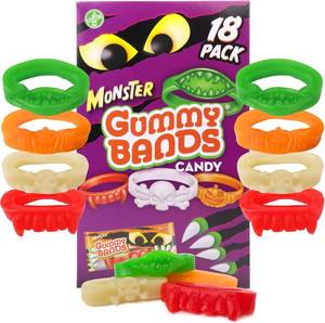lot 2218 image: Halloween Gummy Candy Bands Trick or Treat Pass Out Treats, 18 Pack, Individually Wrapped, Assorted Flavors March 3, 2027