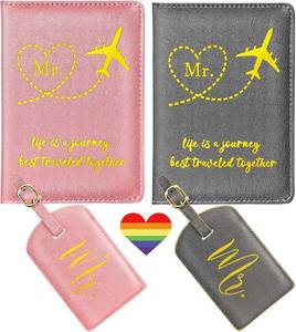 lot 2219 image: Slohif Mr and Mr Passport Holder and Luggage Tag Set   LGBTQ Pride Honeymoon Travel Accessories Wedding Valentines Day Gifts for Gay Couples Pink Grey