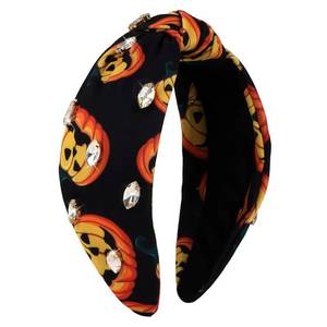 lot 2222 image: Halloween Headbands for Women Spooky Pumpkin Rhinestone Knotted Headband Halloween Headpiece Pumpkin Hair Accessories Party Favors