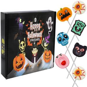 lot 2237 image: Fruidles 24-Pack Halloween Lollipop Suckers Candy, Spooky Candies, Great for Halloween Party Goody Bag Fillers, Individually Wrapped Saber Teeth, Skull, and Pumpkin Designs. BB 81026