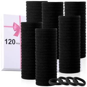 lot 2239 image: LuSeren 120PCS Black Hair Ties for Thick Hair   Seamless No Damage Elastic Ponytail Holders, Black Hair Band,Bulk Nylon Hair Elastics for Women