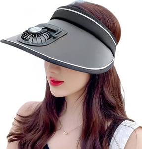 lot 2242 image: Sun Visor Hat with USB Fan, Summer Empty Top 3 Temp Settings Beach Cooling Anti UV Adjustable Fishing Hiking Cycling Cap