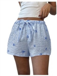 lot 2248 image: MakeMeChic Womens Striped Shorts Bow Elastic Waist Tie Front Drawstring Y2k Lounge Shorts Large