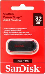 lot 2252 image: SanDisk USB Memory 32GB Black USB 2.0 Slide Retractable SanDisk Cruzer Snap SDCZ62-032G-G35
