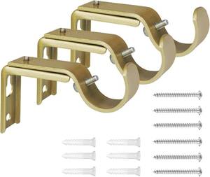lot 2256 image: Curtain Rod Bracket Heavy Duty Adjustable Window Hardware Rod Holders Hanger for 1 inch Rods, Set of 3 (Gold-Adjustable)