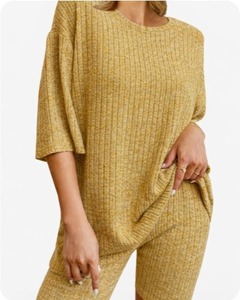 lot 2263 image: NORACORA Pajamas 2 Piece Lounge Sets Ribbed Knit for Women Matching T-shirt Shorts Outfits Sleepwear