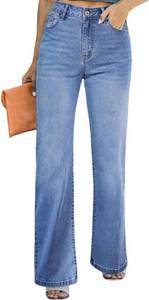lot 2273 image: Womens Wide Leg Jeans High Waisted Straight Leg Baggy Trendy Denim Pants with Pocket. Medium