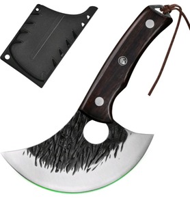 lot 2324 image: FULLHI Kitchen Knife with Guard, High Carbon Steel Forged Full Tang Knife for Outdoor Cooking, Camping BBQ