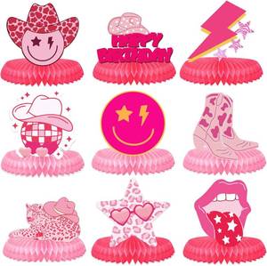 lot 2382 image: 9Pcs Preppy Party Centerpieces Cute Lightning Lips Star Y2k Hot Pink Table Honeycomb Centerpieces for Girls Women Birthday Party Preppy Birthday Decorations