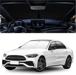 lot 2383 image: Car Sun Shade,240T Silver Coated Fabric Front Windshield Suns Shade with Double Ring & Opening Design for Blocking Heat,Foldable Windshield Cover Sun Shades with Storage Bag (L(57.08x31.49))