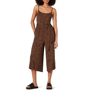 lot 2390 image: Amazon Essentials Womens Jersey Cami Cropped Wide Leg Jumpsuit, Dark Toffee Brown Animal Print, Medium XL