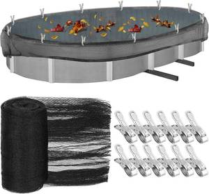 lot 2407 image: 33 X 18 Ft Oval Swimming Pool Leaf Net Cover,Pool Winter Cover Mesh Cover with 12 Pcs Large Metal Clips, Pool Safety Net Fits 15x30 Above Ground Pools, Keeps Leaves Out of Your Pool