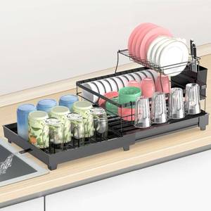 lot 2415 image: Kitchen Countertop Drying Rack with Drainer Board Multifunctional 2-Tier Organizer, Utensil Rack and Cup Holder, Removable Design for Kitchen Countertops (Powder Coated Black)