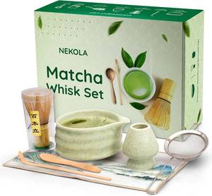 lot 5031 image: Matcha Whisk Set   Japanese Matcha Kit with Bamboo Chasen, Ceramic Bowl, Sifter, Scoop, Holder & Tea Towel   Complete 7-Piece Matcha Tea Set for Home, Ceremony, Latte, Gifts & Tea Accessories