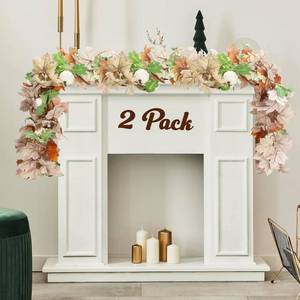lot 5041 image: 2 Pack Fall Leaves Garlands, 6Ft Autumn Leaves Decor with Pumpkins for Home Mantle Fireplace Front Door, Maple Leaf Garland Decorations for Farmhouse Porch Outdoor Indoor Thanksgiving Halloween