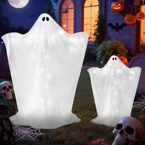 lot 5049 image: 2 Pack Halloween Ghosts Outdoor Large 60 & 36 White Outdoor Ghost Decorations with String Lights Scary Ghosts Halloween Decorations Light Up Ghost Kit for Garden Porch Yard Party (White)