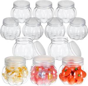 lot 5052 image: Pack Of 12 Transparent Pumpkin Candy Jar 2.75 Inch Clear Plastic Storage Container for Halloween Party Snacks Wedding Treats and Small Candy Storage