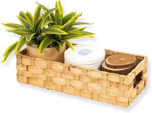lot 5059 image: Toilet Paper Basket   Water Hyacinth Wicker Basket with Handles, Bathroom Storage for Back of Toilet Tank, Natural Toilet Basket Organizer, Plain Weave Style