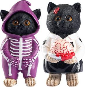 lot 5075 image: Tfro & Cile Halloween Decorations Indoor Black Cat Decor Cute Skeleton Figurines Resin Vintage Tabletop Statue for Home Party