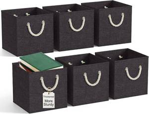 lot 5084 image: Geelin 6 Pcs Fabric Linen Thickened Storage Cubes with Handle 11 Inch Heavy Duty Multi Colored Collapsible Sturdy Durable Storage Bins Organizer Box for Clothes Books Sundries Shelf(Black)