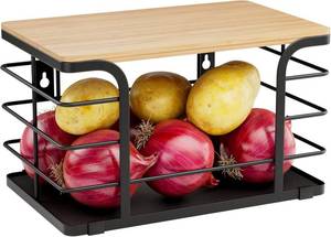 lot 5095 image: Potato and Onion Storage Bin,Kitchen Organizers Pantry Bin with Bamboo Top for Onion,Potato,Fruits,Vegetable,Produce Storage, Black