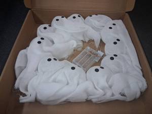 lot 5108 image: Light-Up Halloween Ghost Wreath, 12 Glowing White Spooky Halloween Wreaths for Front Door, Outdoor & Indoor Hanging Decoration for Wall Door, Halloweens Decor