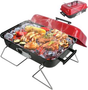lot 5110 image: Portable Charcoal Grill, 19.7x10.63x11.8in Folding Outdoor Tabletop BBQ Grill, Small Barbecue Smoker Grill with Lid for Outdoor Cooking Backyard Camping Picnics Beach