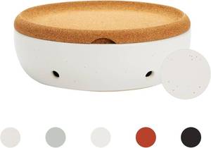 lot 5112 image: Layers Cork and Ceramic Fruit Bowl - Modern Matte Finish with Airflow Design, Dishwasher-Safe Ceramic, Cork Lid, Perfect for Fridge or Countertop Storage (White)