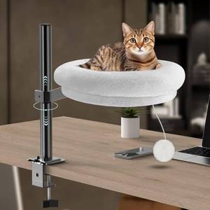lot 5129 image: Cat Desk Bed, Pet Cats Desk Table Round Hammock, 360  Rotation & Height Adjustable, Comfortable Washable Soft Pad for Kitten, Metal Frame for Table Mounted Desk Side Pet Perch Bed Furniture