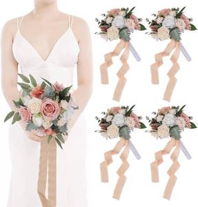 lot 5131 image: BLOSMON Wedding Bouquets for Bridesmaid Pink - 9 Dusty Rose Artificial Bridal Bouquets Set of 4 - Fake Silk Floral Arrangement for Wedding Ceremony Event Decoration